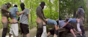 Horny Bottom Gets Fucked By Bisexual Bearded Masculine Daddy In The Forest, Hot Tag-Team Threesome Fuck!